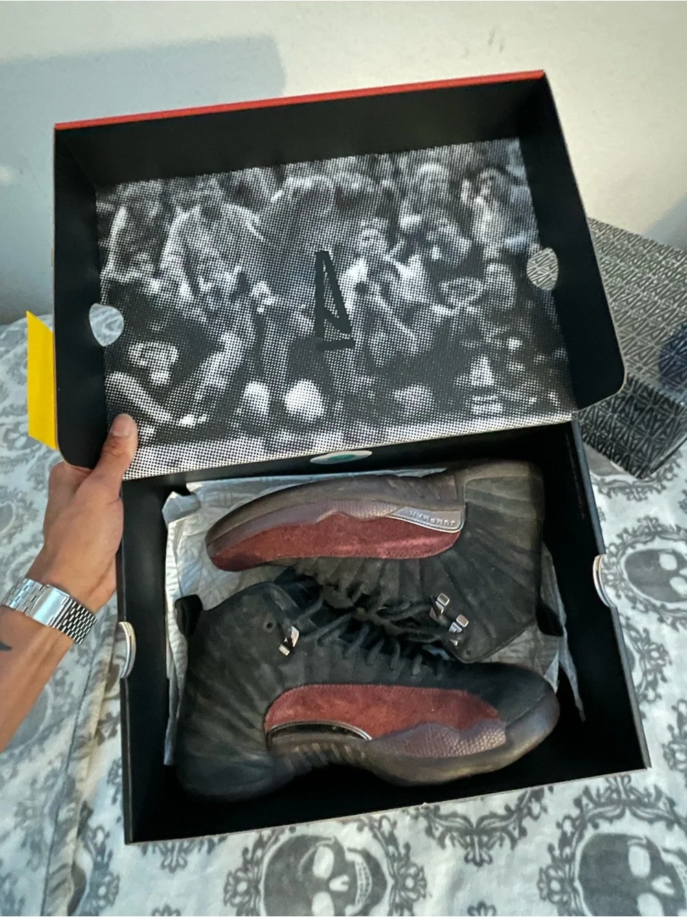 Jordan Black and Red Patterned Shoe Box